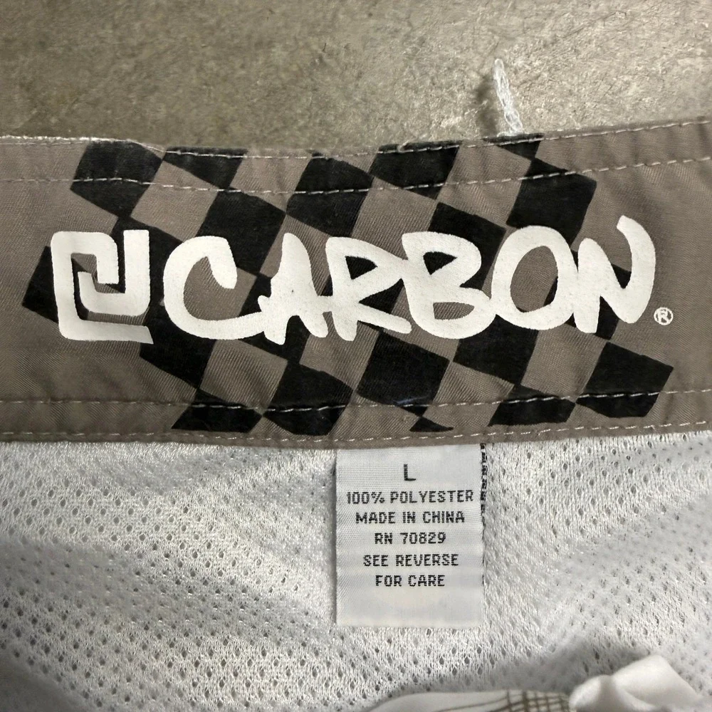 Carbon Mens Board Shorts White Tan Plaid Cargo Pocket Swim Trunks Size Large